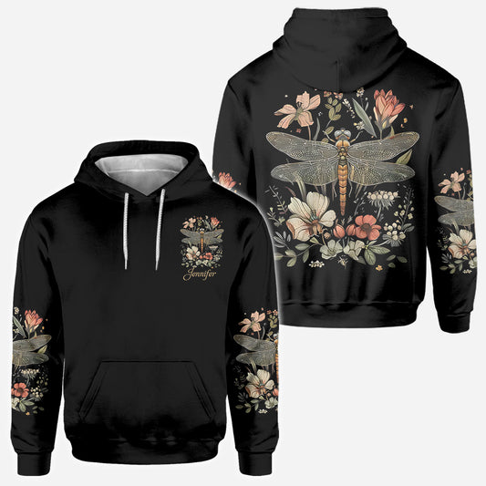 Libellule et fleurs - T-shirt personnalisé à motif libellule.