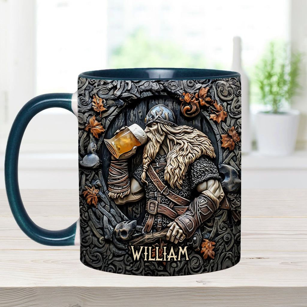 Légende des guerriers vikings buvant du whisky : Levez votre corne ! - Mug personnalisé à accent viking