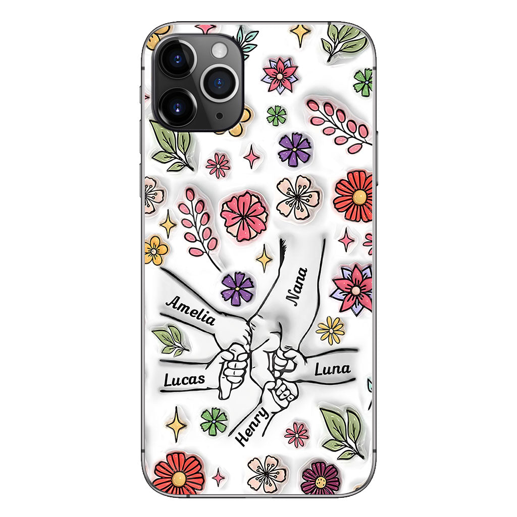 Coque de téléphone personnalisée pour grand-mère avec motif floral printanier et mains qui se tiennent - Mamie et maman