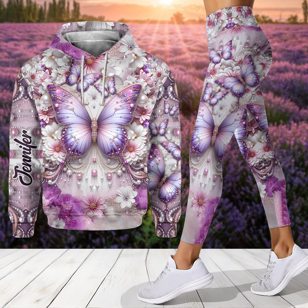 Papillons violets - Sweat à capuche et legging personnalisés papillons