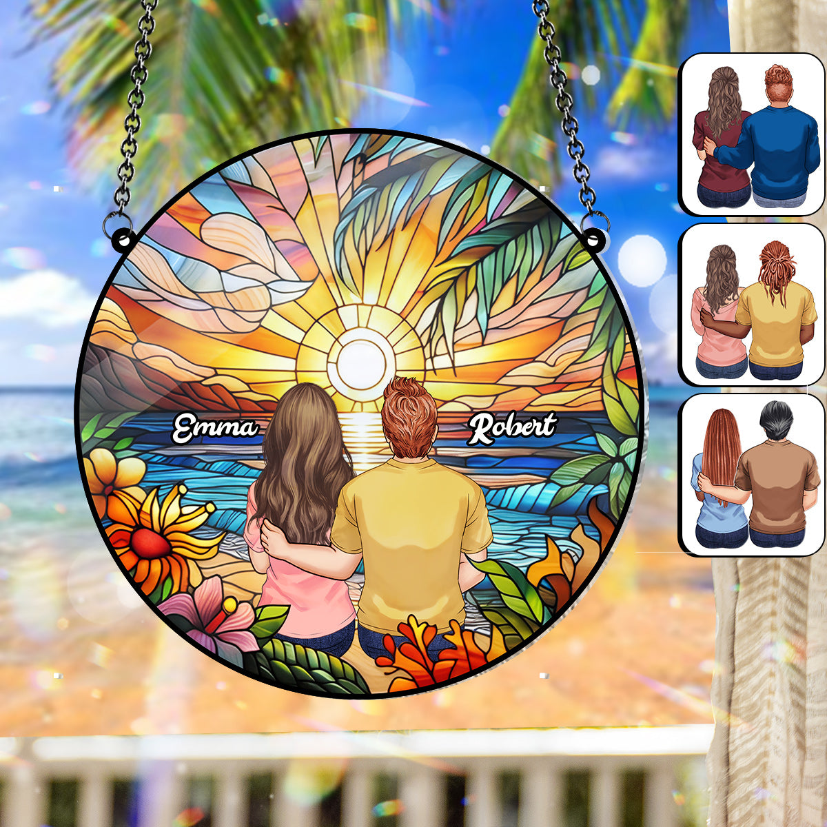 Je t'aime - Ornement attrape-soleil personnalisé pour couple à suspendre à la fenêtre 