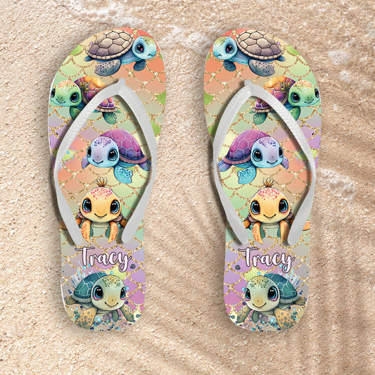 Tortues mignonnes - Tongs personnalisées en forme de tortue