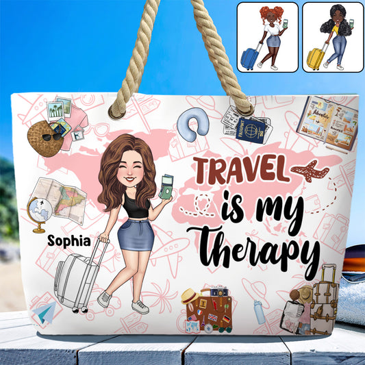 Voyager, c'est ma thérapie - Sac de plage de voyage personnalisé