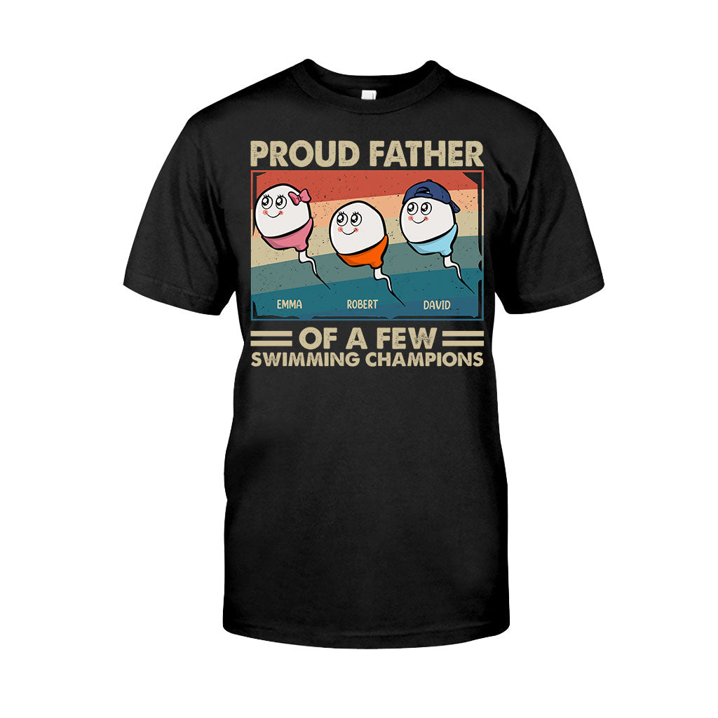 Fier papa, mère de plusieurs champions de natation - T-shirt et sweat à capuche personnalisés pour papa