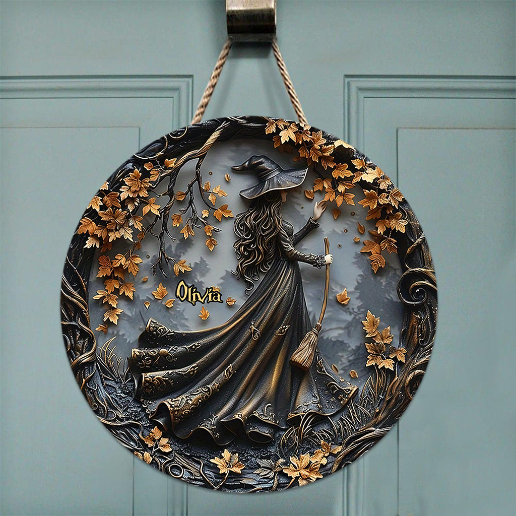 Belle Sorcière - Panneau rond en bois personnalisé « Sorcière »