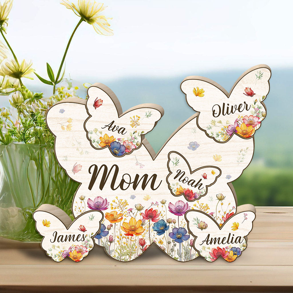 Puzzle en bois personnalisé « Maman Papillon Fleurs Sauvages » - Puzzle en bois en forme de maman
