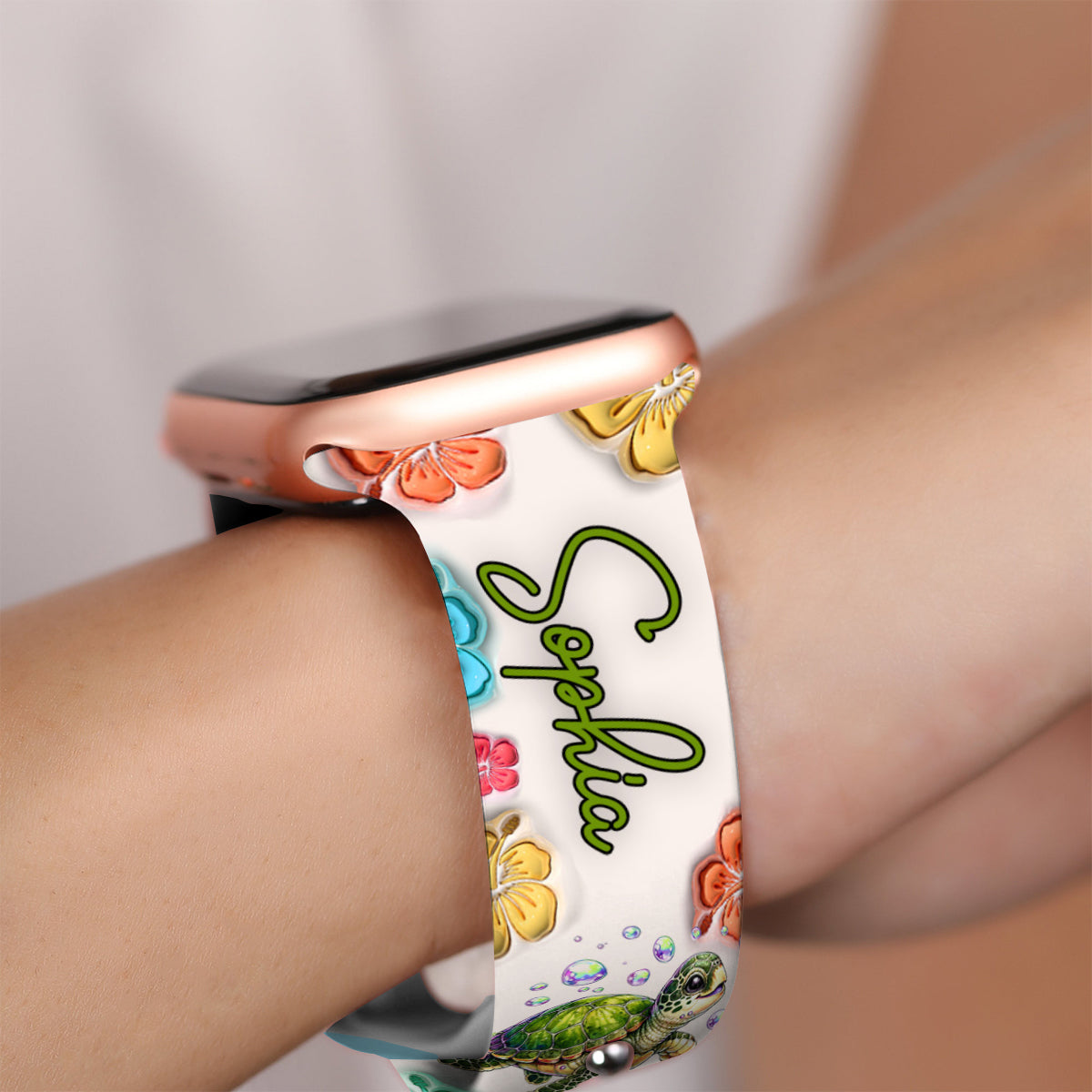 Ambiance estivale pour les amoureux des tortues - Bracelet Apple Watch personnalisé en forme de tortue