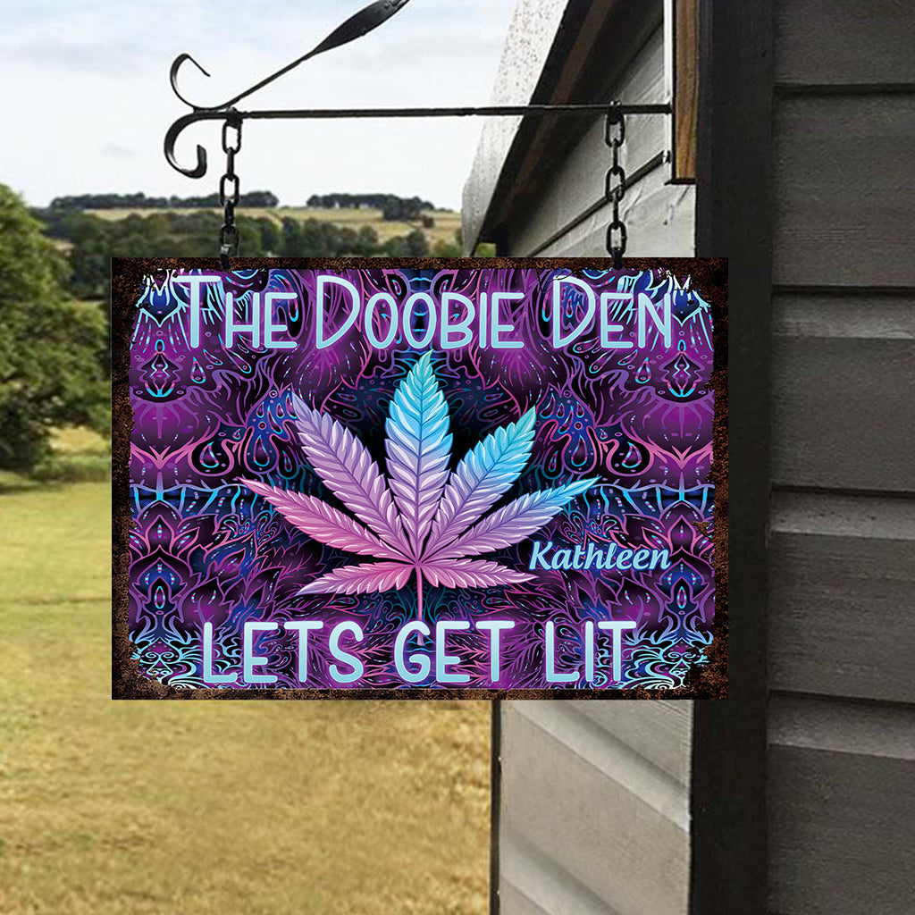 Doobie Den Lets Light Up - Personalized Weed Rectangle Metal Sign