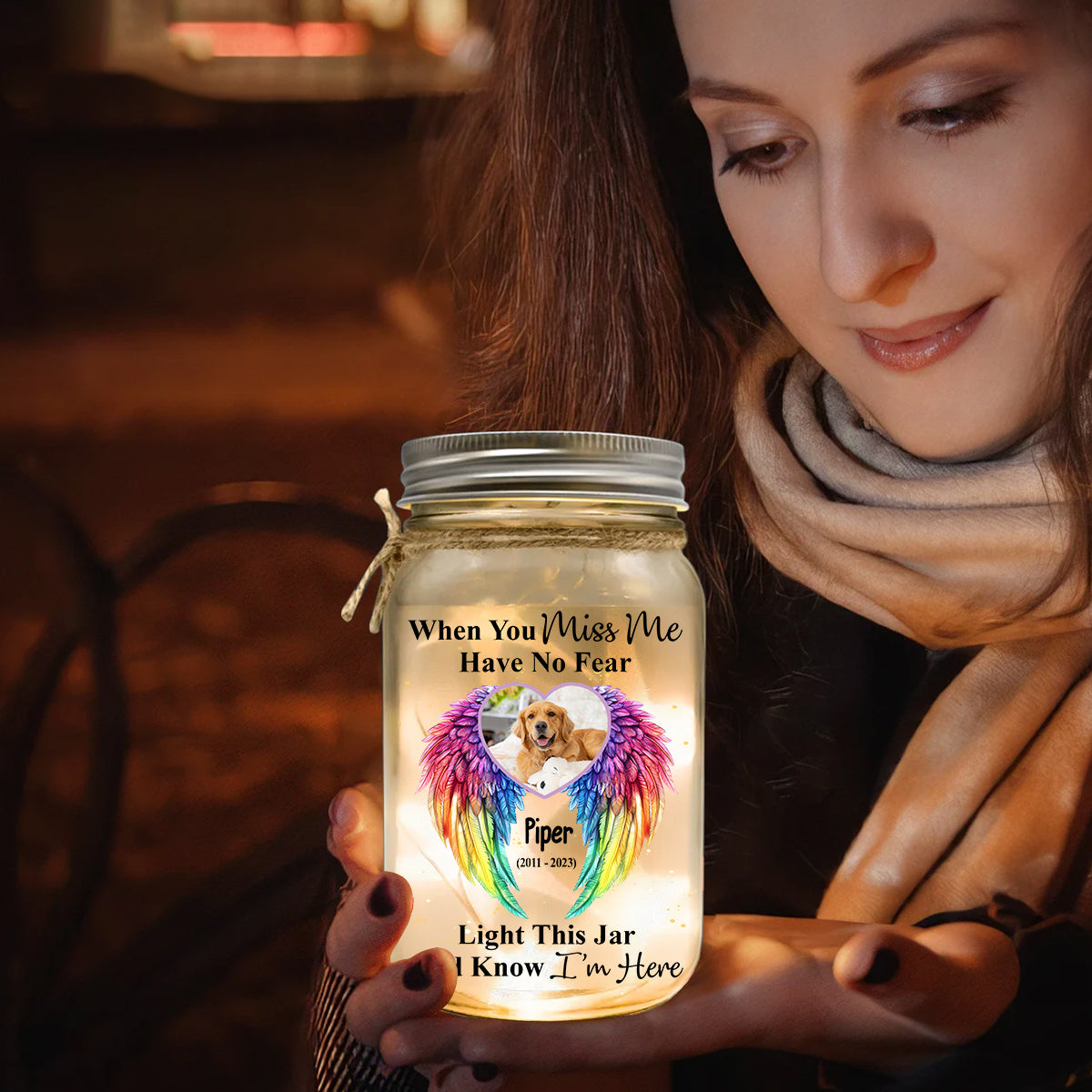 Quand tu me manques, n'aie pas peur - Lampe personnalisée pour bocal Mason en forme de chien