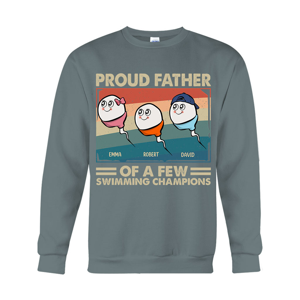 Fier papa, mère de plusieurs champions de natation - T-shirt et sweat à capuche personnalisés pour papa