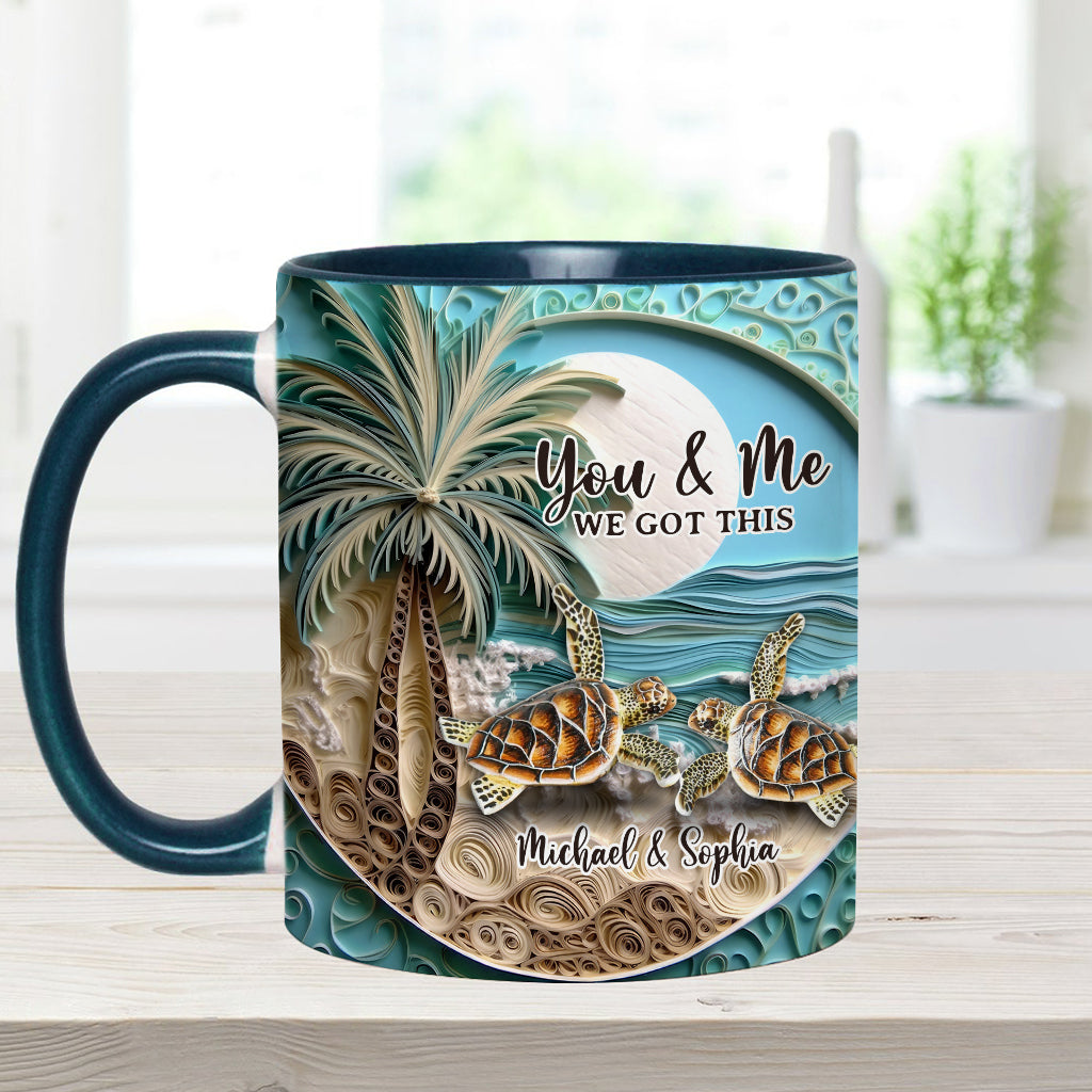 Couple de tortues sur la plage - Mug personnalisé à motif tortue