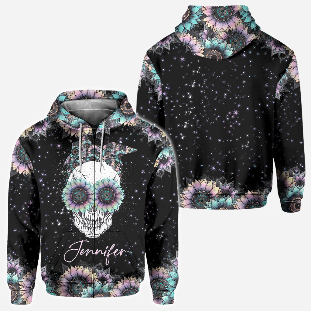 T-shirt personnalisé Zero F Given Tournesol rose et bleu - Tête de mort intégrale