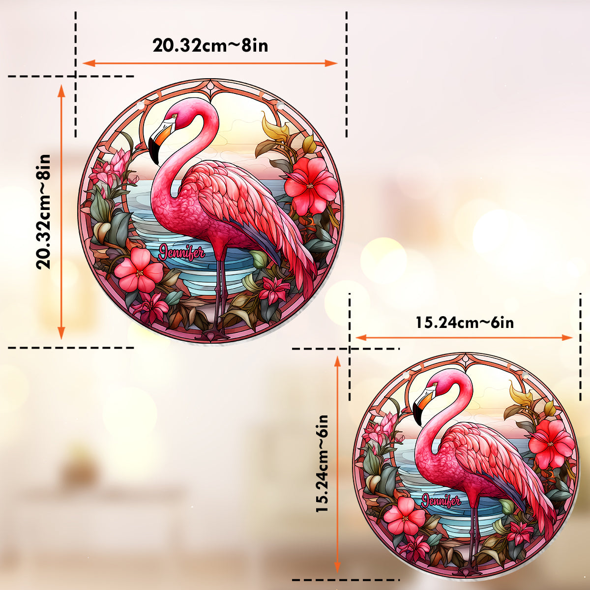 J'adore les flamants roses - Ornement attrape-soleil personnalisé à suspendre à la fenêtre, motif flamant rose 