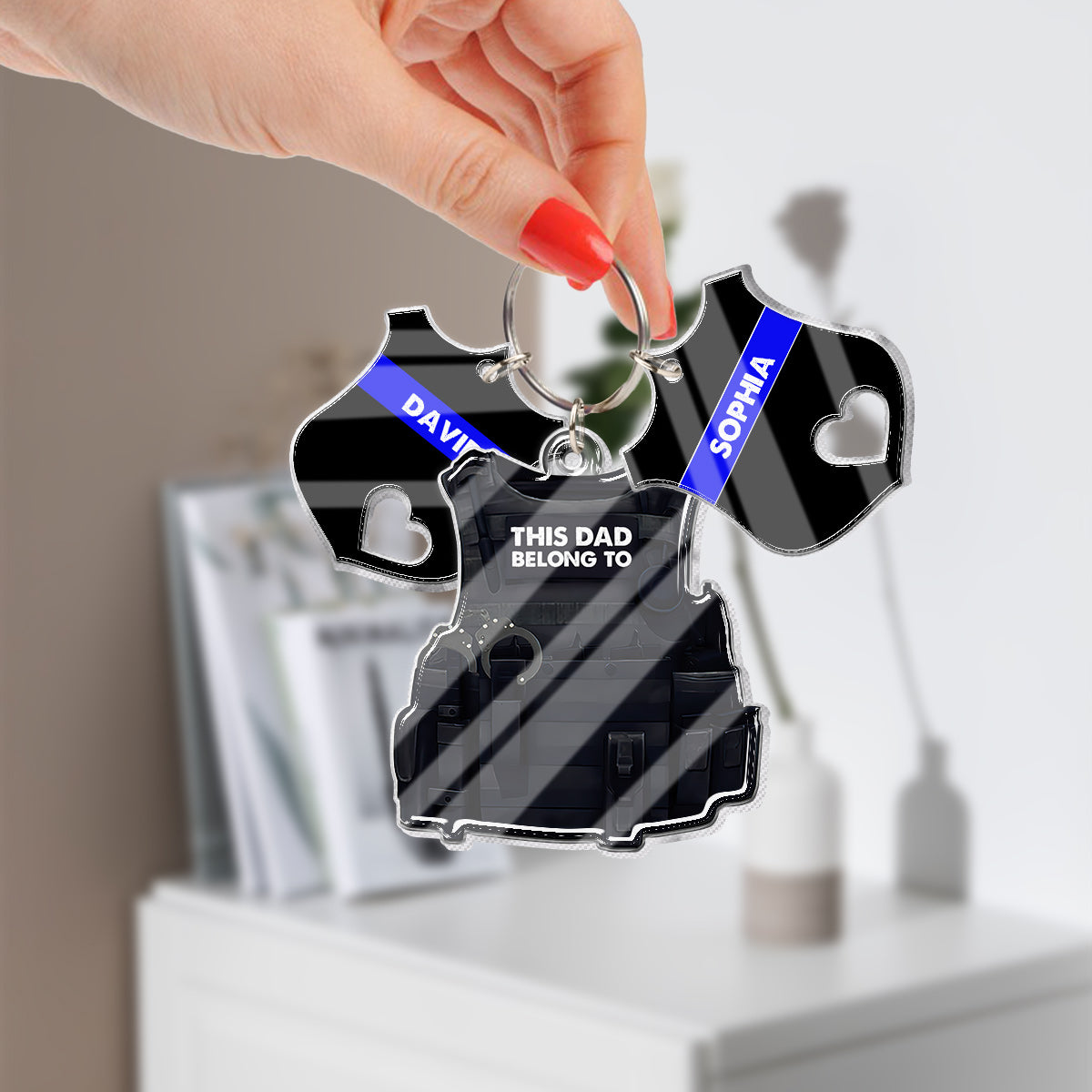 Ce papa appartient à - Porte-clés personnalisé policier avec breloques