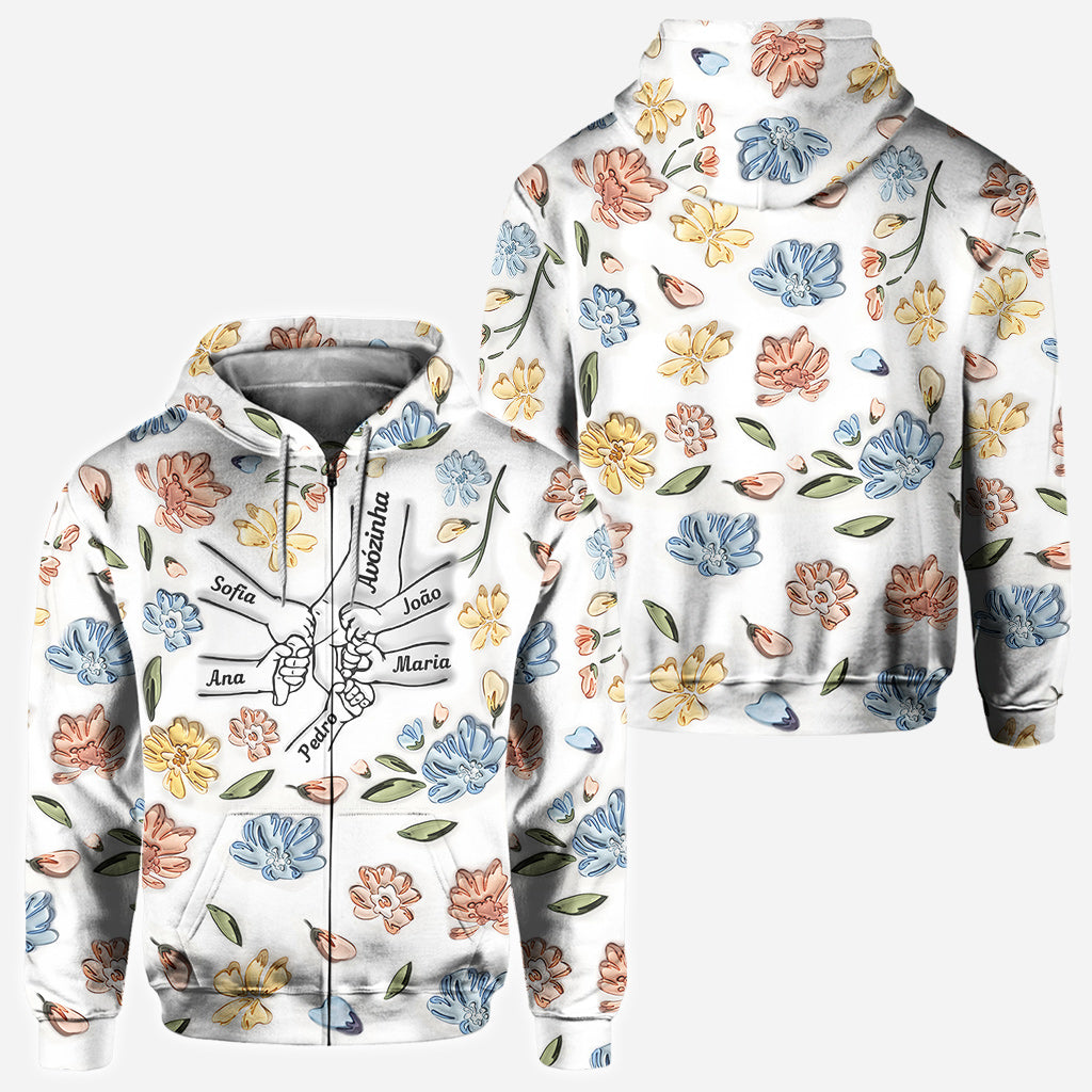 T-shirt personnalisé « Mains de maman tenant des fleurs pastel » avec motif floral pastel