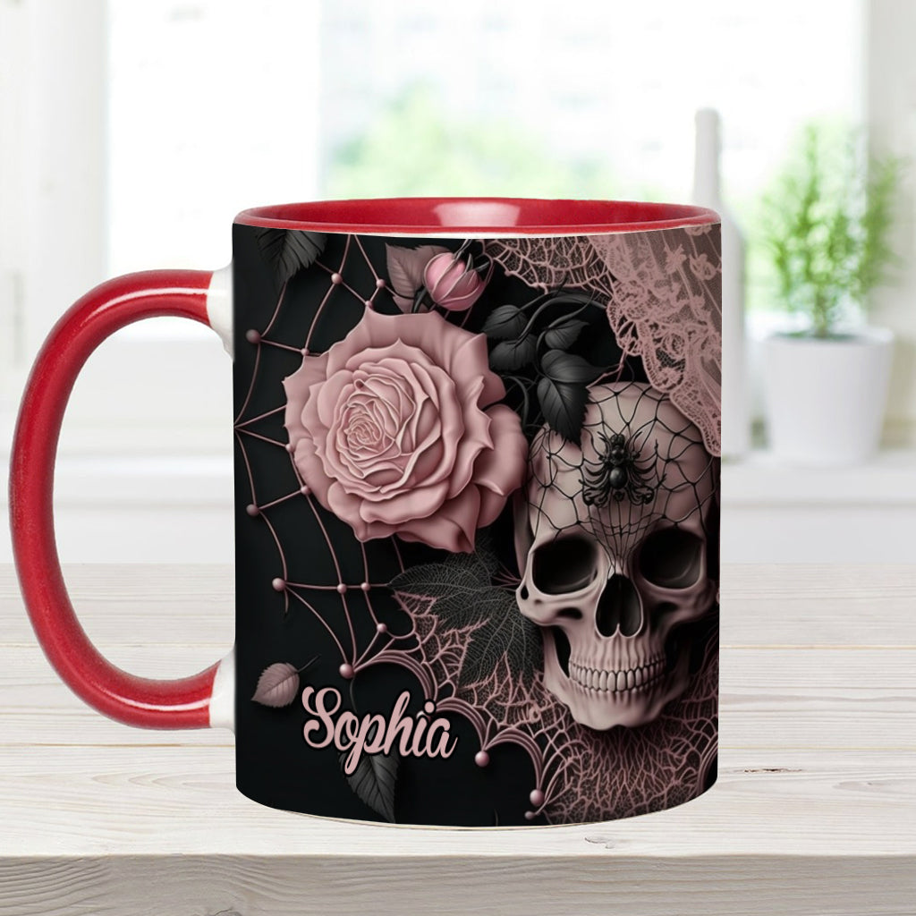 Mug personnalisé à motif de crâne et roses
