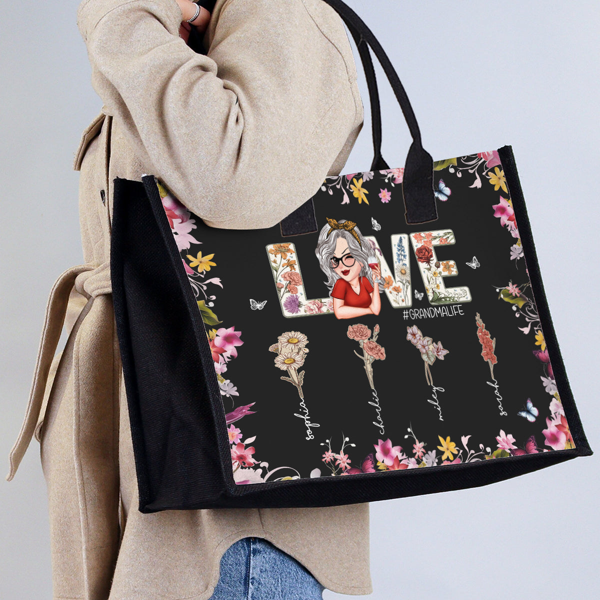 J'aime la vie de grand-mère - Sac fourre-tout en toile personnalisé pour grand-mère