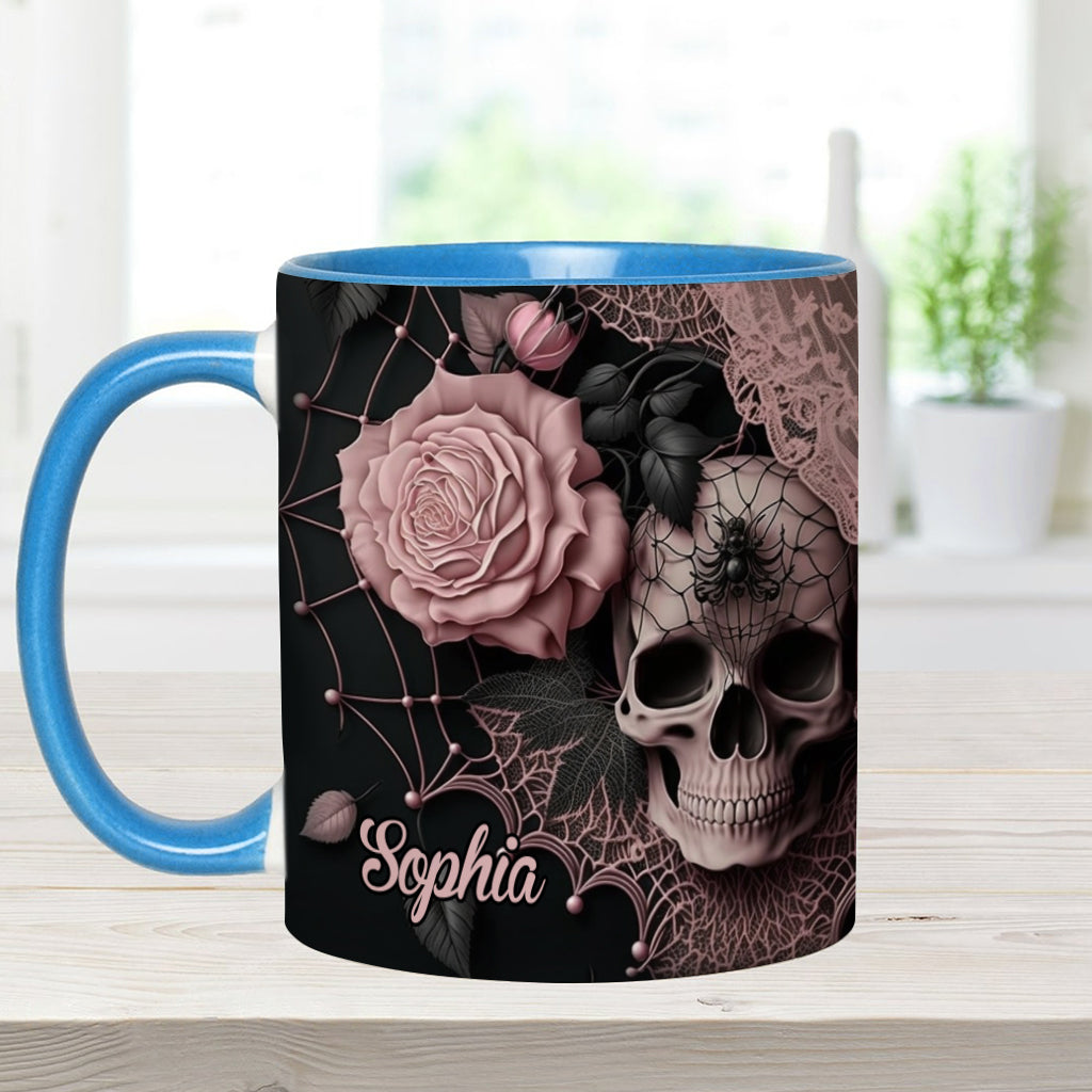 Mug personnalisé à motif de crâne et roses