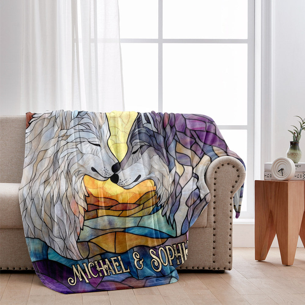 Loup Il me protège Elle me garde sauvage - Couverture personnalisée pour couple