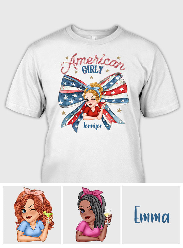 Coquette American Girl - T-shirt et sweat à capuche personnalisés pour la fête nationale américaine (4 juillet).