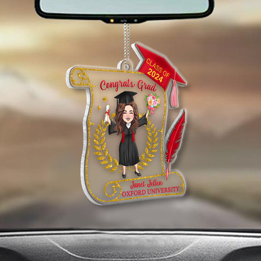 Félicitations aux diplômés ! Ornement de voiture transparent et personnalisé pour la remise des diplômes