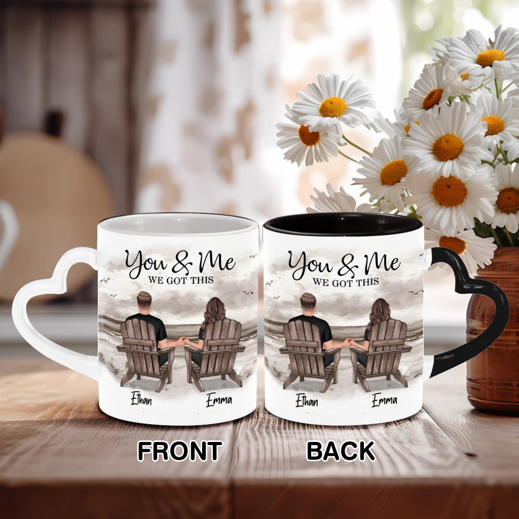 Toi et moi, on gère ! - Mug personnalisé pour couple avec anse en forme de cœur