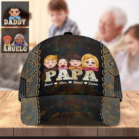 Papa Vintage Map With Kids - Personalized Grandpa Classic Cap