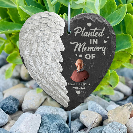 Rooted in Love, Always in Our Hearts - Personalized Memorial Heart Hanging Garden Slate