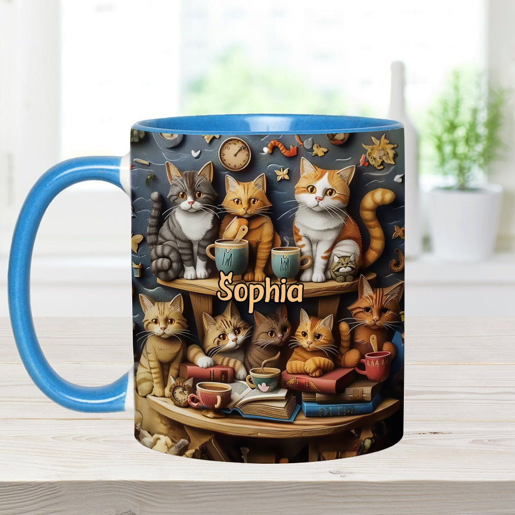 Mug personnalisé style vintage « Just Love Cats » avec motif chat