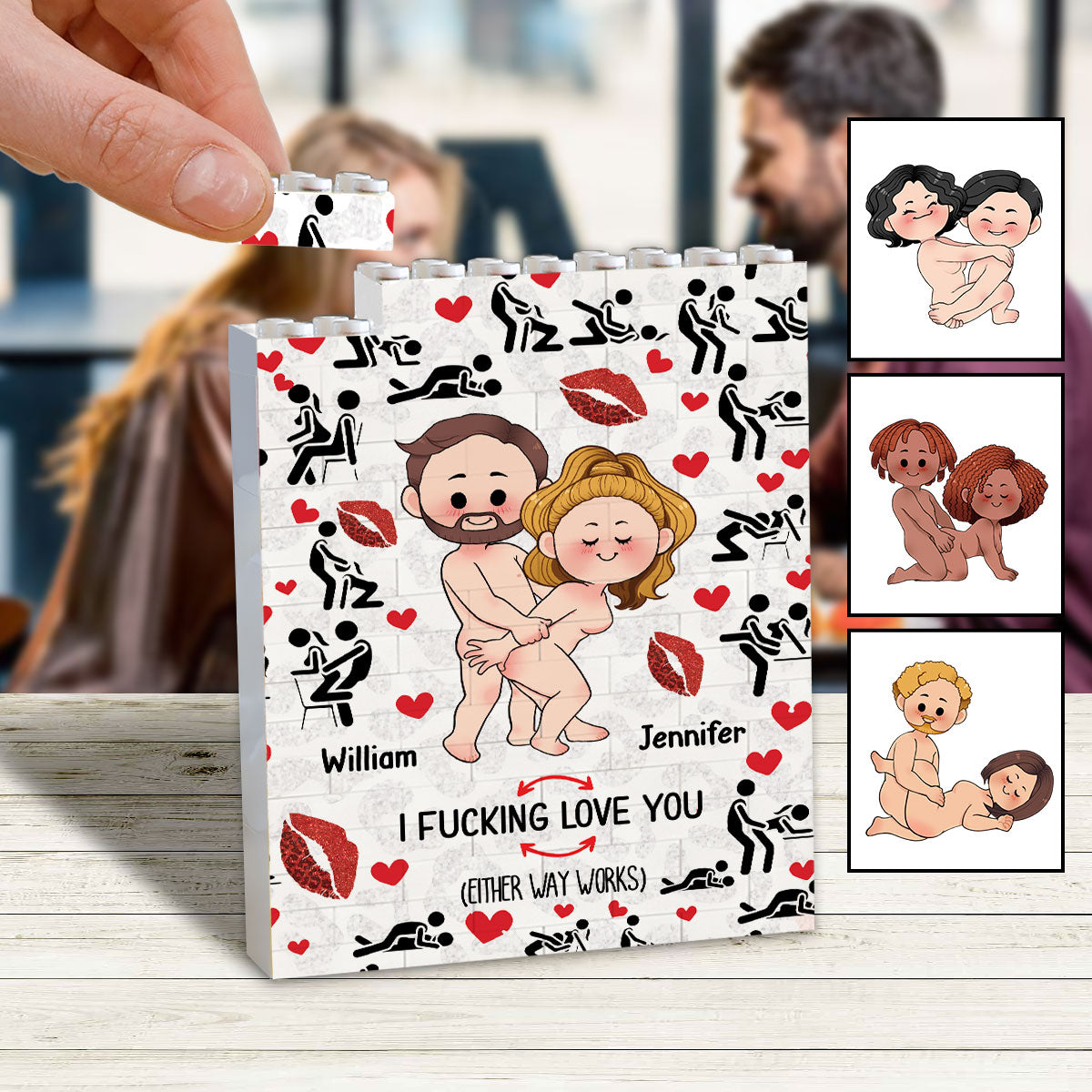 Je t'aime - Blocs de construction rectangulaires verticaux personnalisés pour couples, imprimés des deux côtés