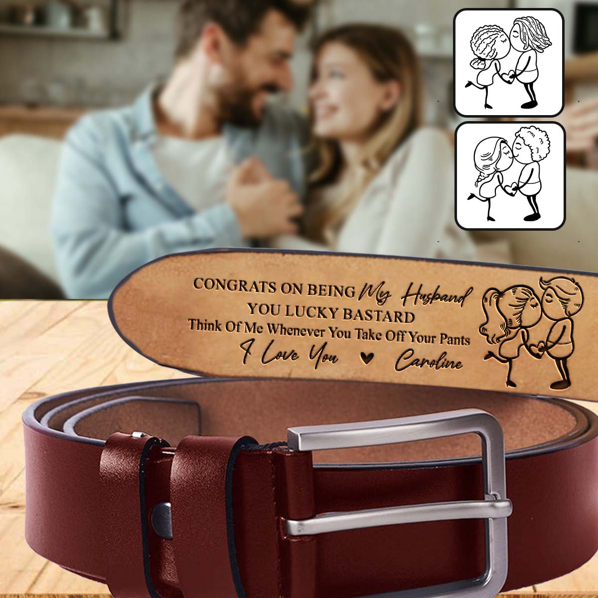 Félicitations pour être mon mari - Ceinture en cuir personnalisée pour mari et femme