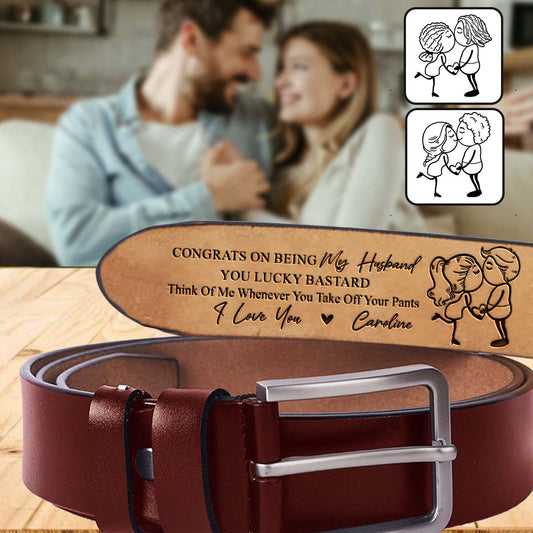 Congrats On Being My Husband - Personalized Husband And Wife Leather Belt