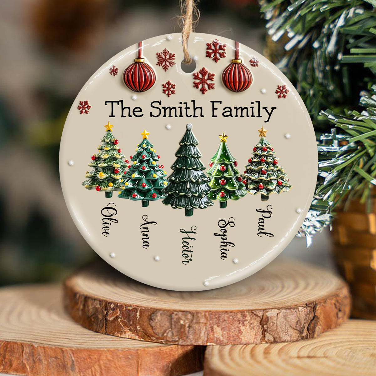 Family Tree - Personalized Family Ceramic Circle Ornament