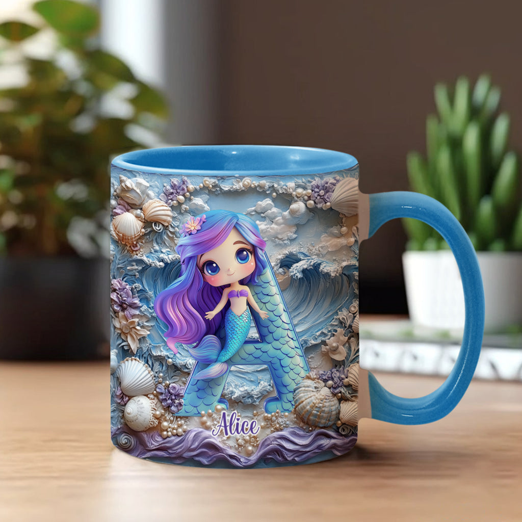 Beautiful Mermaid Letter - Personalized Kid Accent Mug