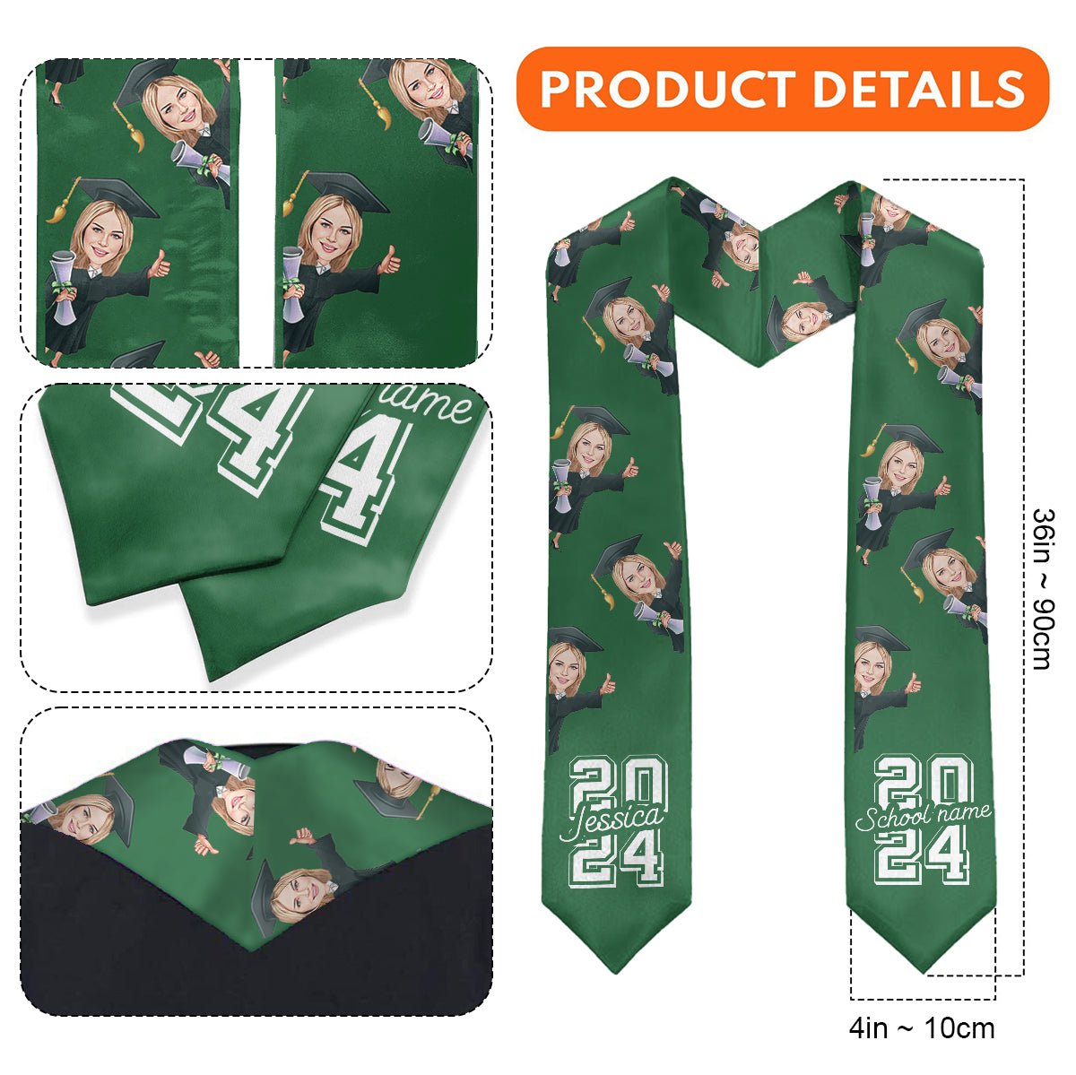Écharpe de remise de diplôme personnalisée avec un personnage caricatural et amusant 