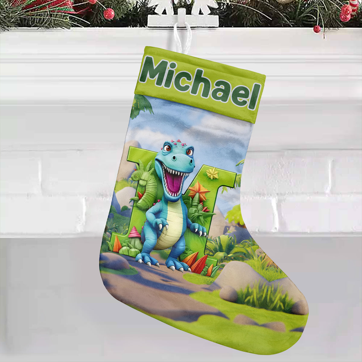 Alphabet des dinosaures - Chaussettes de Noël personnalisées pour enfants