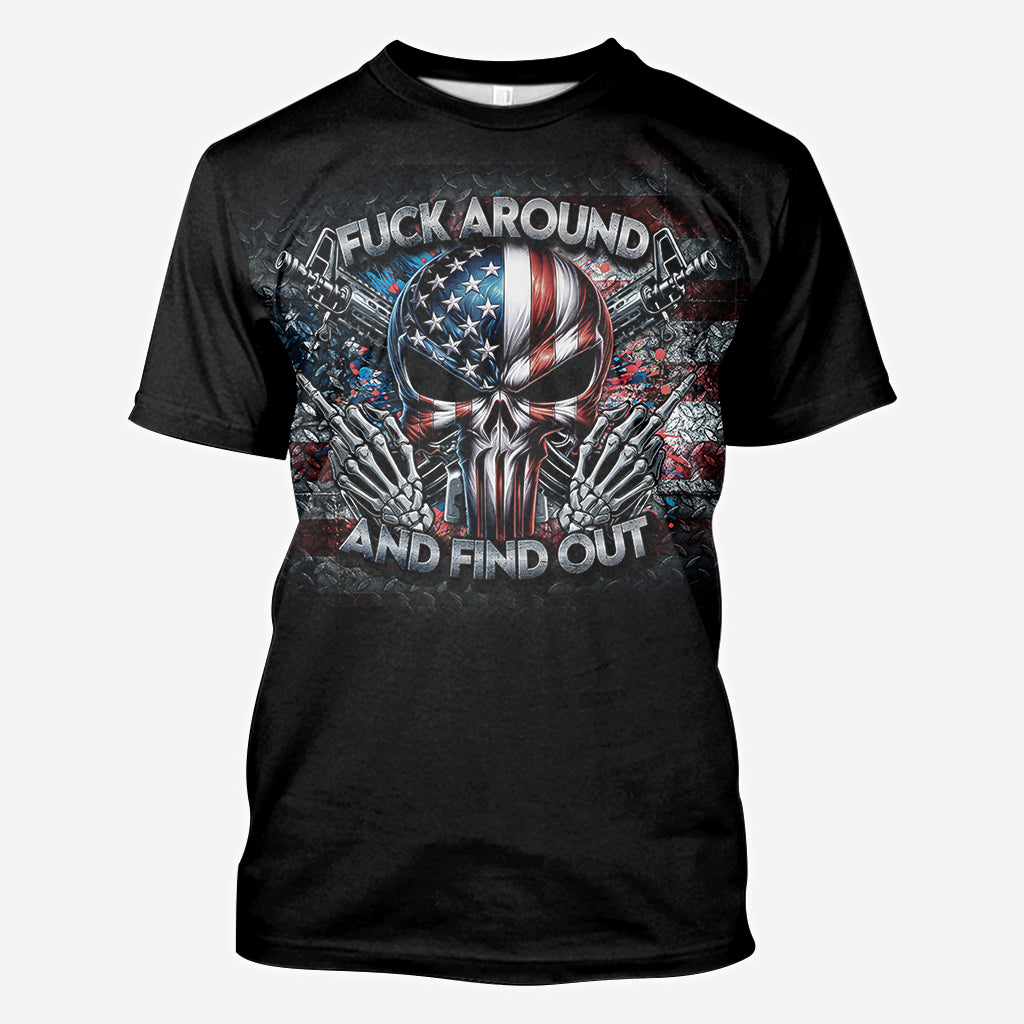 Protégé par la surveillance "Fck Around and Find out" - T-shirt personnalisé tête de mort sur toute la surface