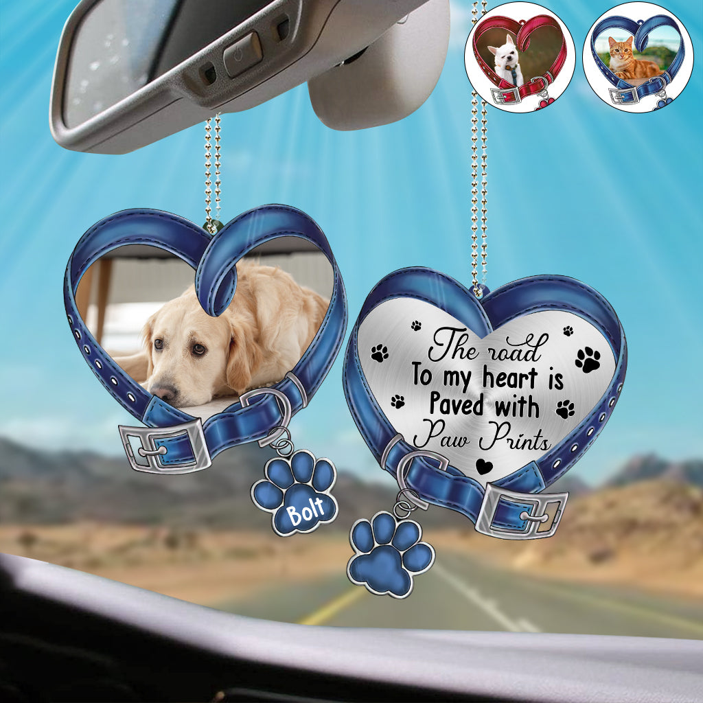 The Road To My Heart is Paved With Paw Prints - Personalized Dog Car Ornament