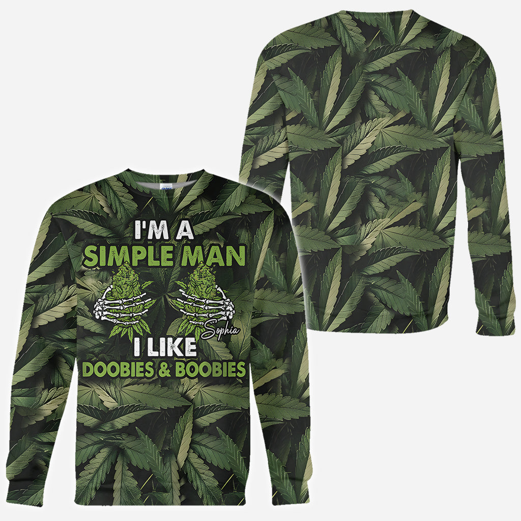 Je suis un homme simple, j'aime les joints et les seins - T-shirt personnalisé « Weed All Over »