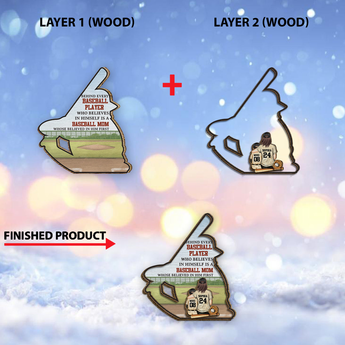 Maman/Papa ​​de baseball - Plaque en bois personnalisée à 2 couches
