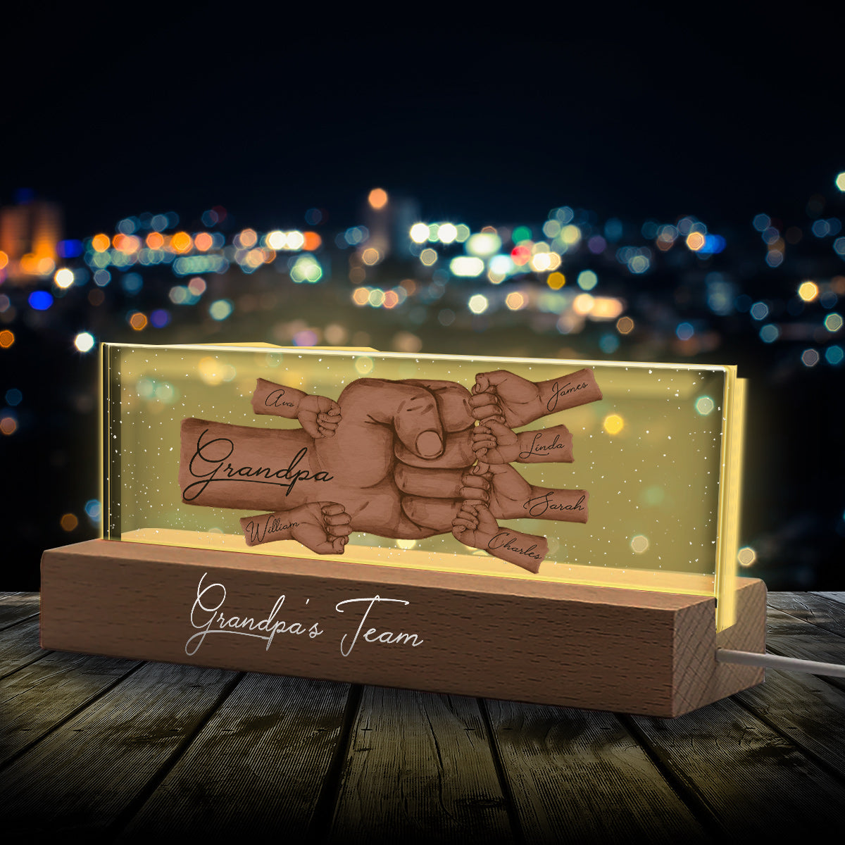 Veilleuse LED personnalisée « Fist-up de l'équipe de papa » - Veilleuse LED personnalisée pour papa