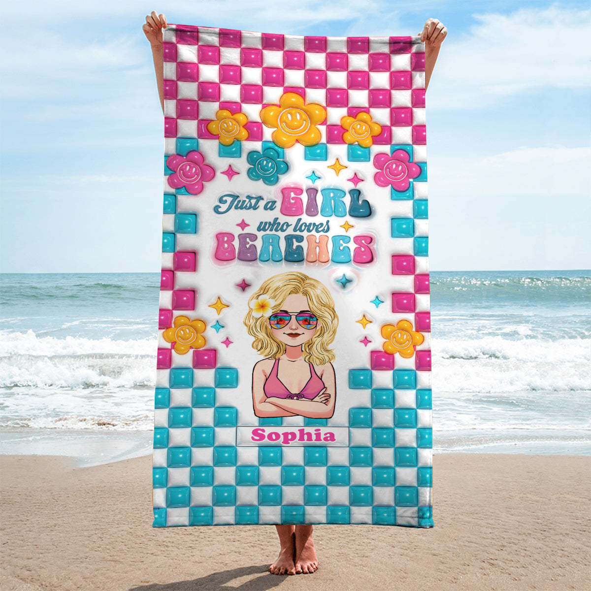 Juste une fille qui aime les plages - Serviette de plage personnalisée pour les amoureux de la mer