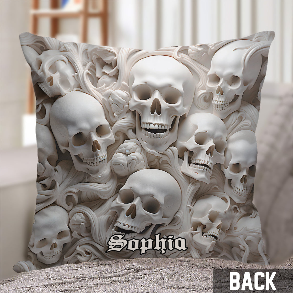 Coussin décoratif personnalisé en forme de crâne White Bones