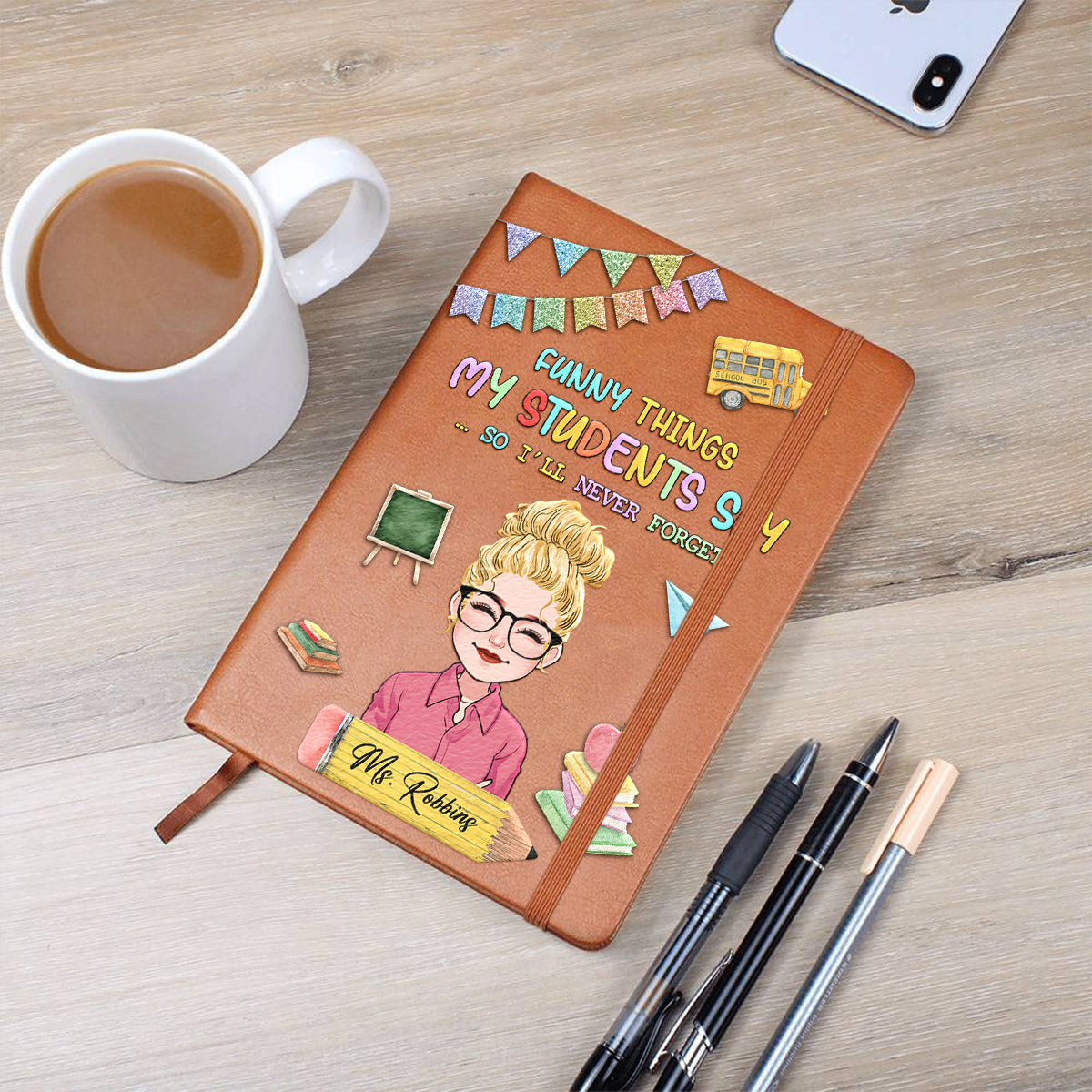 Ce que disent mes élèves - Carnet en cuir personnalisé pour enseignants