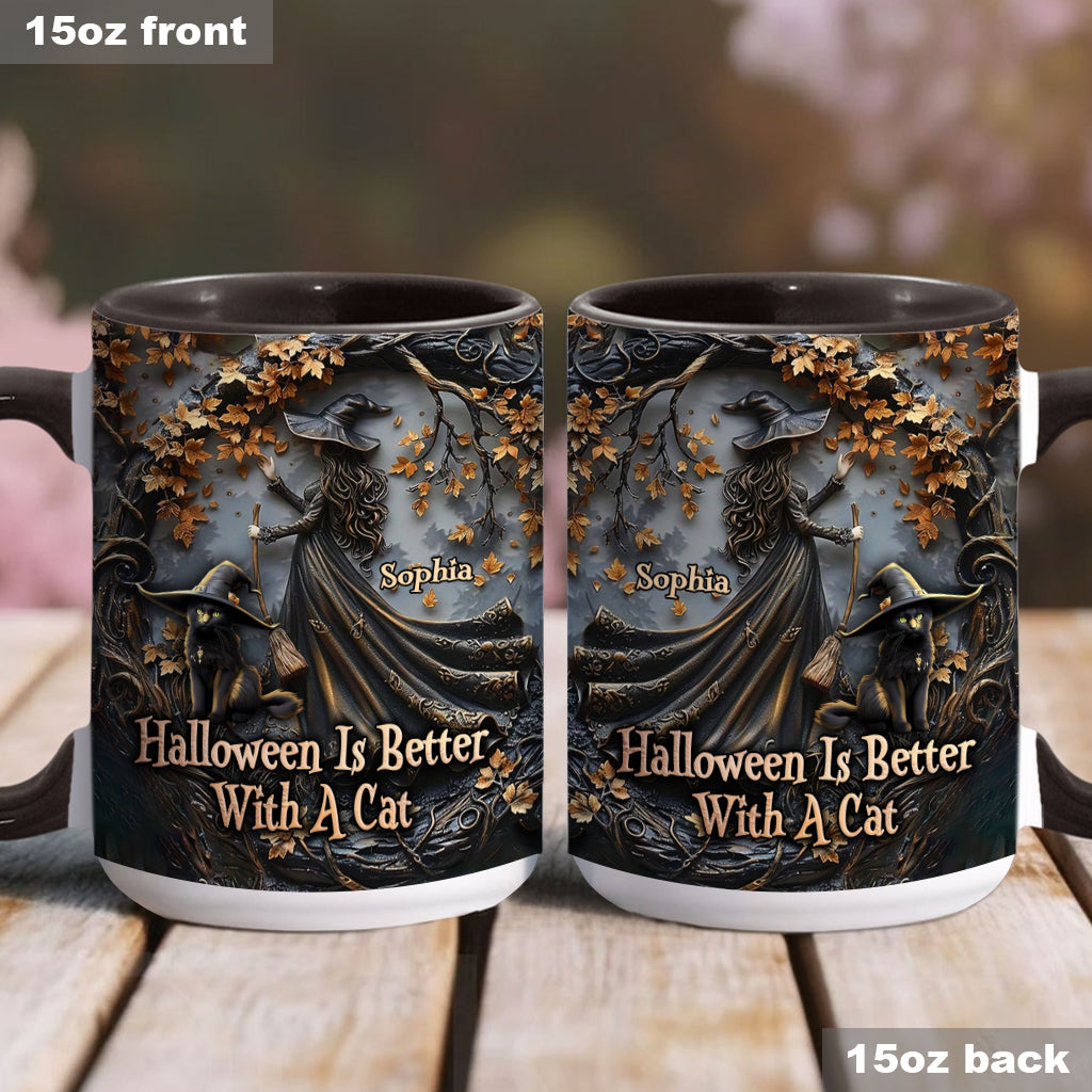 Halloween est plus agréable avec un chat - Mug personnalisé à motif chat noir