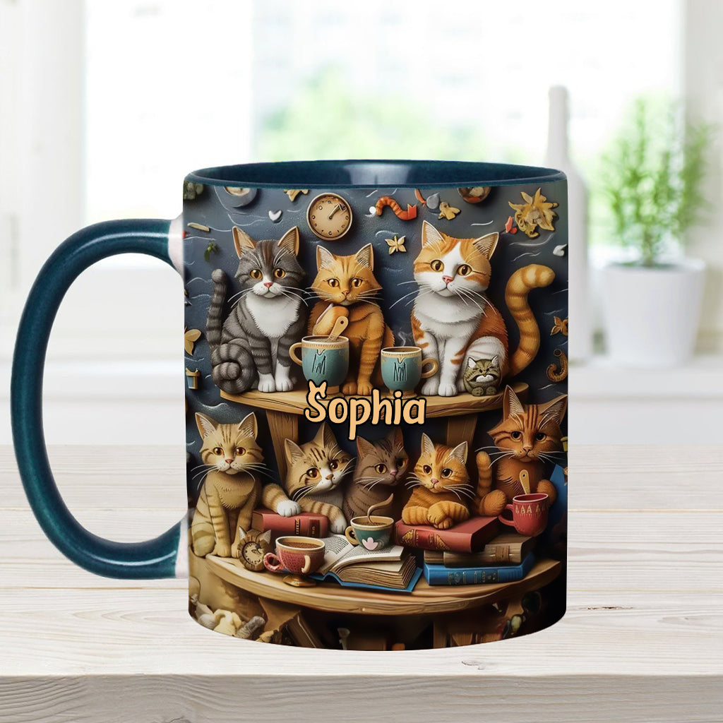 Mug personnalisé style vintage « Just Love Cats » avec motif chat
