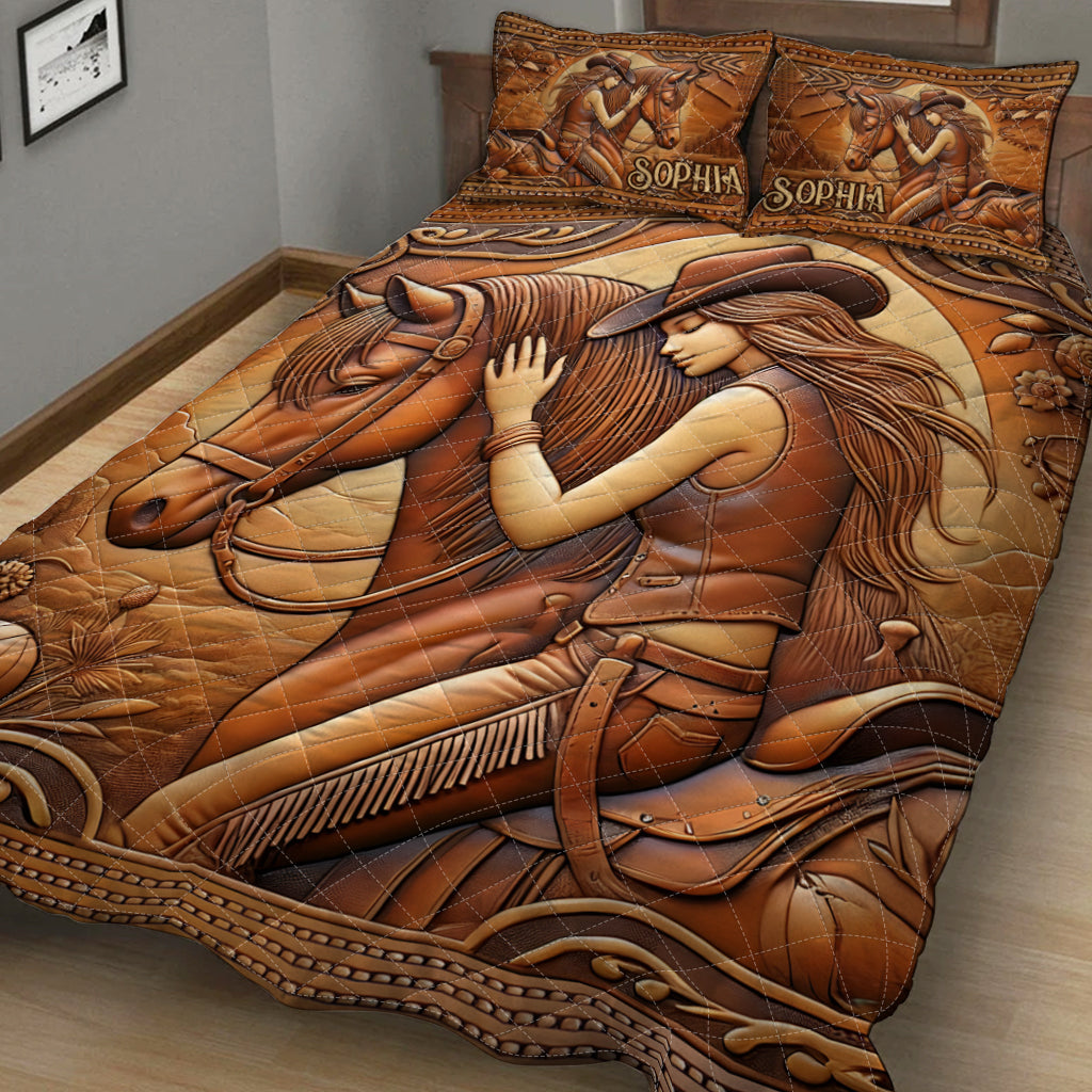 Une fille et son cheval - Ensemble de courtepointe personnalisé sur le thème des chevaux