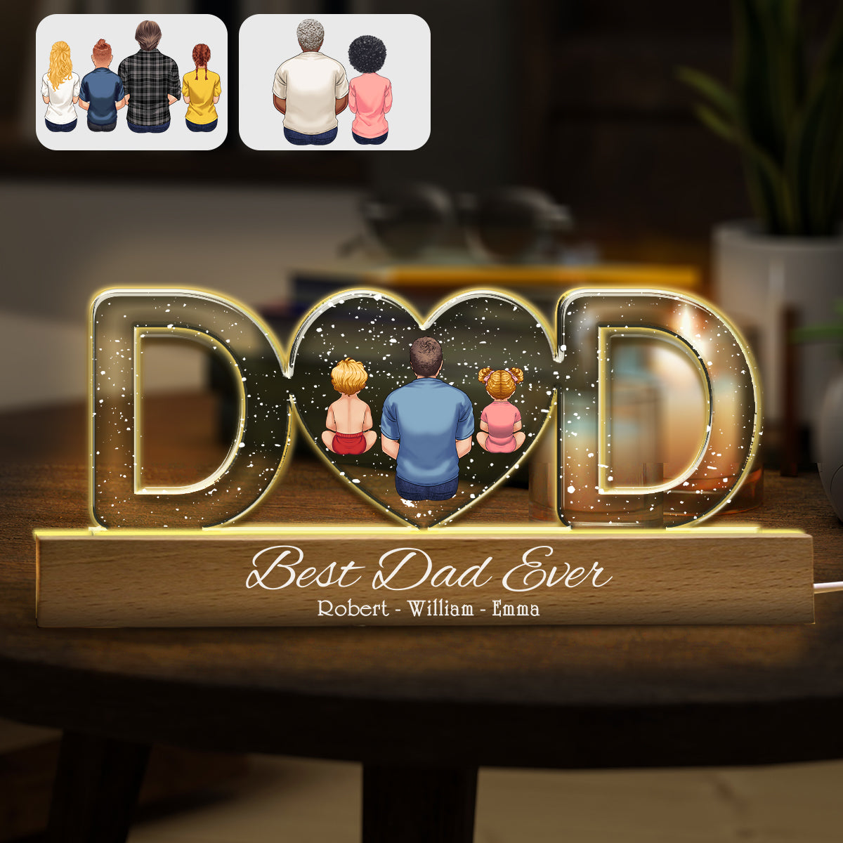 Meilleur papa du monde - Veilleuse LED personnalisée pour papa