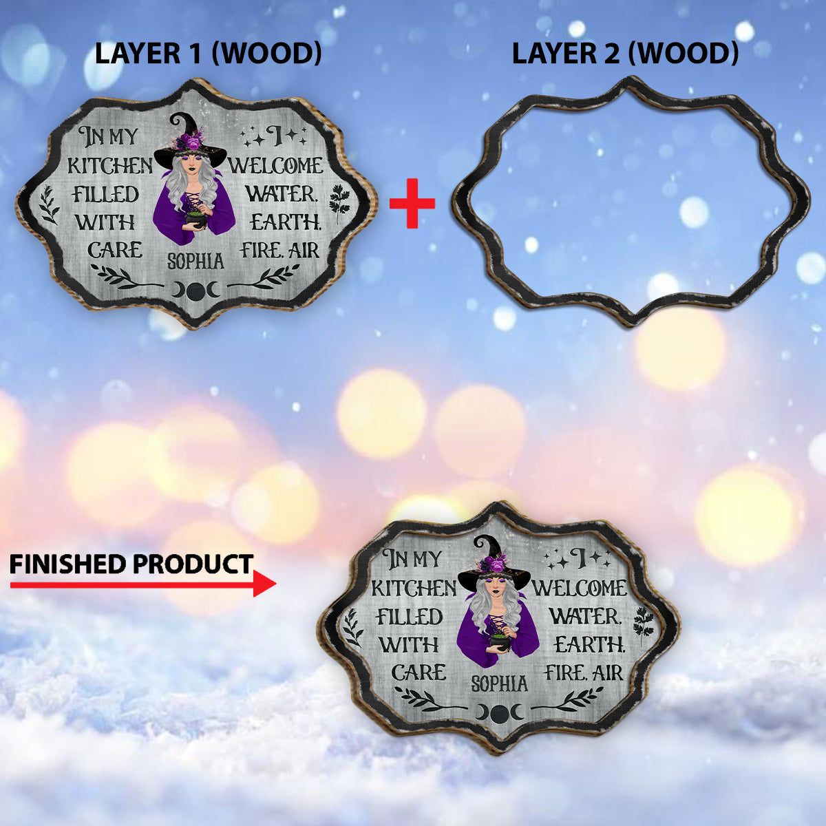 Witch's Kitchen - Personalized Witch 2 Layered Wood Sign / Wood Plaque