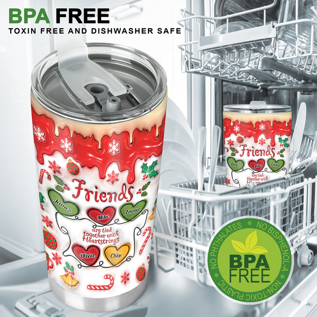Friend Are Tied Together With Heartstrings - Personalized Bestie Tumbler